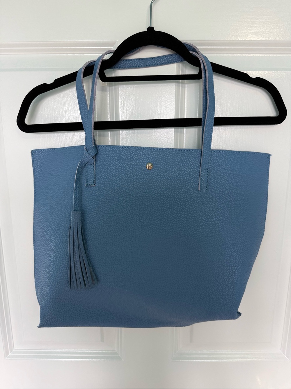 Blue Faux Leather Tote Bag
